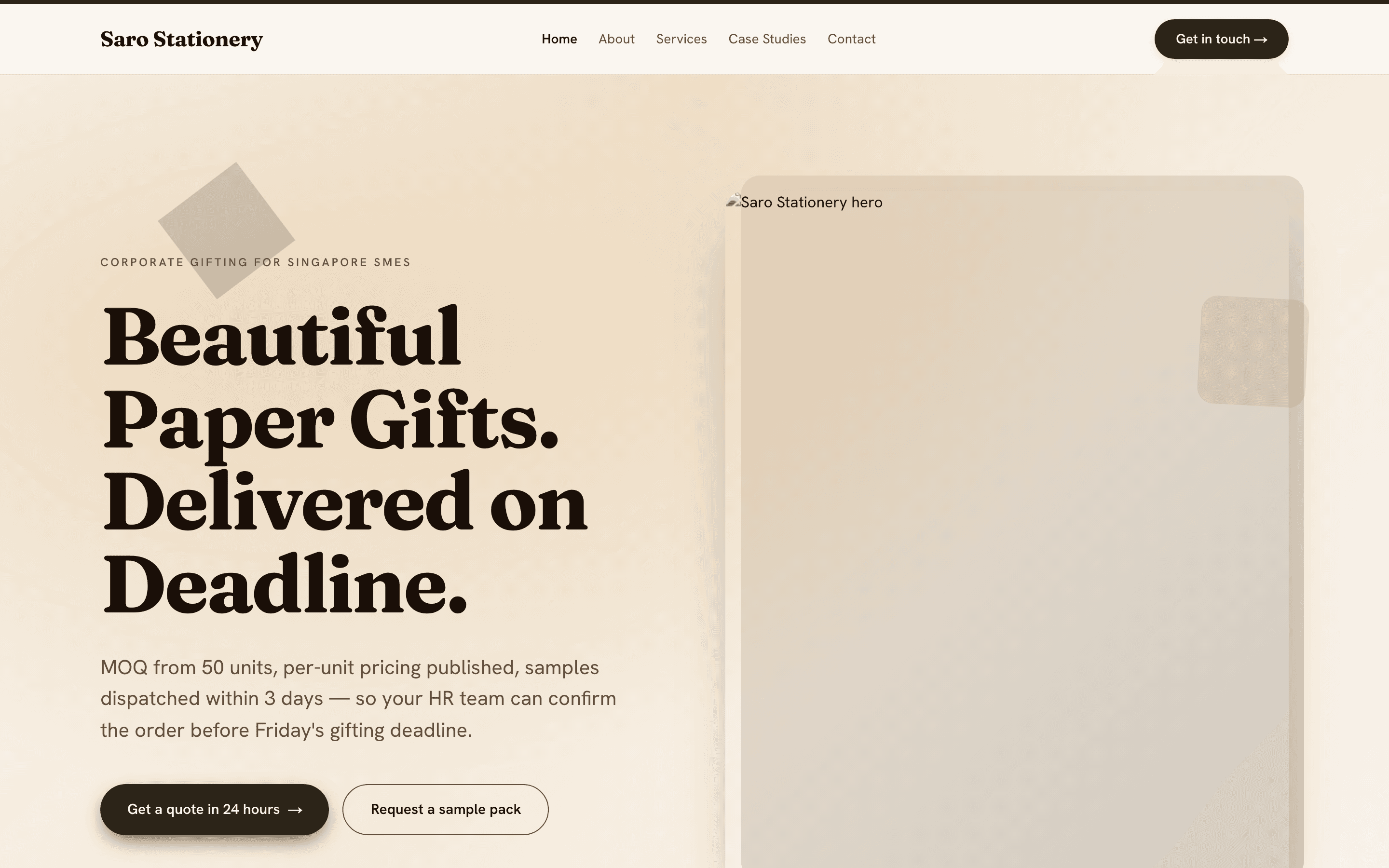 Saro Stationery — a site CyberG7 designed and shipped
